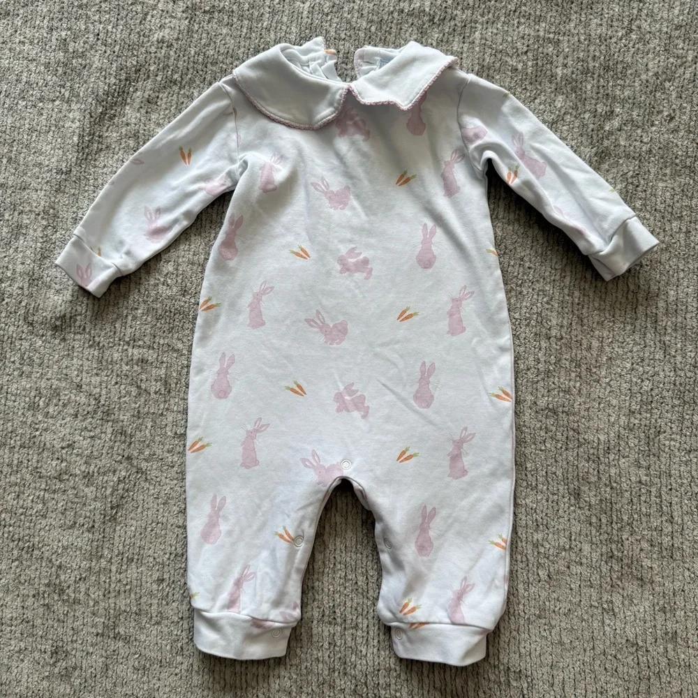 Little English Bunny Print Pima Cotton Romper 6M Easter Spring Classic‎ Preppy